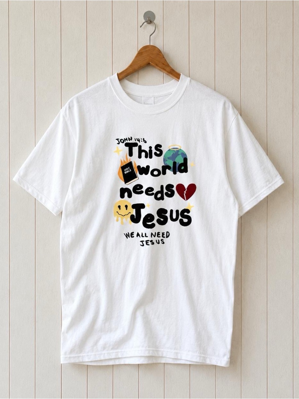 Gildan White "This World Needs Jesus" Graphic Tee - Christian Unisex Shirt